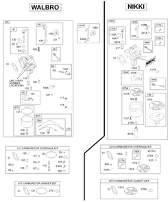 Carburetors Diagram and Parts List for 28W707-0122-XX  Briggs and Stratton Engine